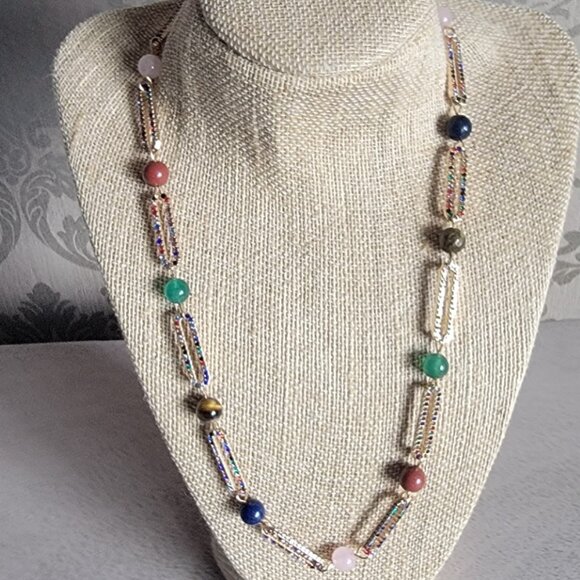 Jewelry - Multi Gemstone Multi Color Austrian Paperclip Necklace